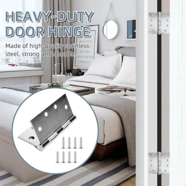 Alt view image 2 of 7 - 6 Pack Stainless Steel 4'' Door Hinges, 4in x 4in Heavy-Duty Ball Bearing Door Hinges with Square Corners for Exterior & Interior Doors, Silver