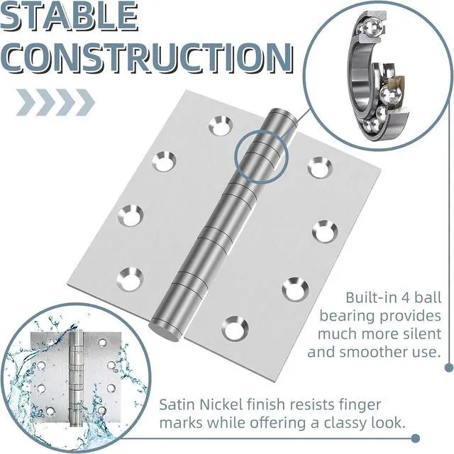 Alt view image 4 of 7 - 6 Pack Stainless Steel 4'' Door Hinges, 4in x 4in Heavy-Duty Ball Bearing Door Hinges with Square Corners for Exterior & Interior Doors, Silver