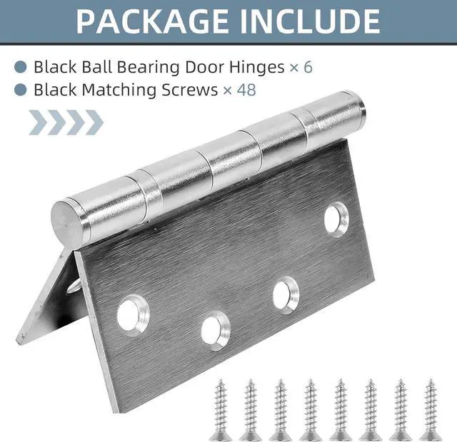 Alt view image 5 of 7 - 6 Pack Stainless Steel 4'' Door Hinges, 4in x 4in Heavy-Duty Ball Bearing Door Hinges with Square Corners for Exterior & Interior Doors, Silver