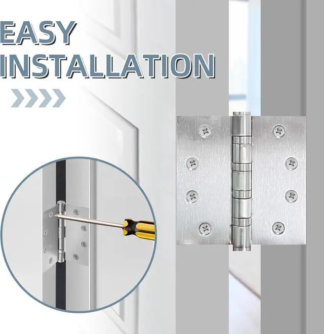Alt view image 6 of 7 - 6 Pack Stainless Steel 4'' Door Hinges, 4in x 4in Heavy-Duty Ball Bearing Door Hinges with Square Corners for Exterior & Interior Doors, Silver