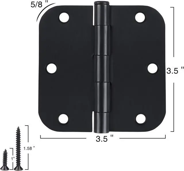 Alt view image 4 of 6 - Rounded Door Hinges Matte Black 3.5" Standard Hardware 36 Pack
