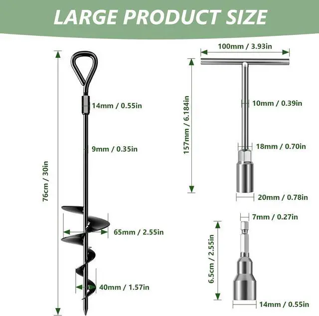 Alt view image 2 of 7 - 18''/30" Long Ground Anchor, Heavy Duty Earth Anchors Ground Anchors Screw in Kit with T-Handle Hex Wrench for Camping Tent, Swing Sets, Securing Animals, Sheds, Trampoline