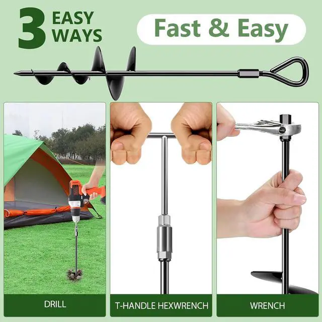 Alt view image 3 of 7 - 18''/30" Long Ground Anchor, Heavy Duty Earth Anchors Ground Anchors Screw in Kit with T-Handle Hex Wrench for Camping Tent, Swing Sets, Securing Animals, Sheds, Trampoline