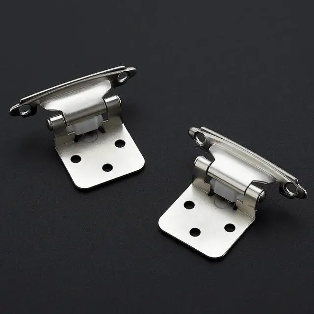 Alt view image 2 of 7 - 60 Pack 30 Pairs 1/2 Inch Overlay Cabinet Door Hinges Kitchen Satin Nickel Semi-Concealed Face Mount Self-Closing Cabinet Hinges with Bumpers & Screwdriver
