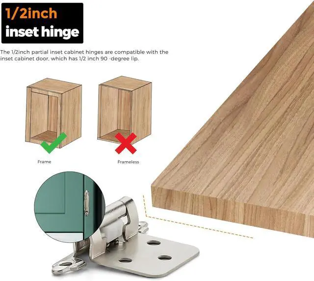 Alt view image 6 of 7 - 60 Pack 30 Pairs 1/2 Inch Overlay Cabinet Door Hinges Kitchen Satin Nickel Semi-Concealed Face Mount Self-Closing Cabinet Hinges with Bumpers & Screwdriver