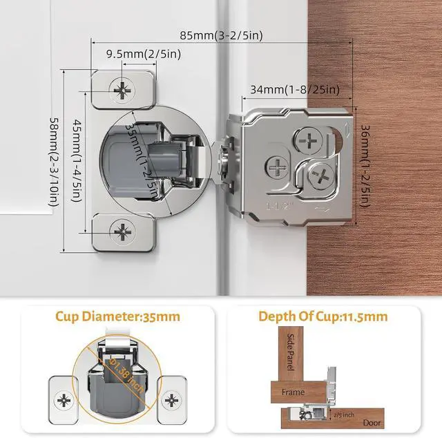 Alt view image 5 of 7 - 50 Pack 1-1/2" Overlay 3D Soft Close Concealed Hinge for Face Frame Door, Self Closing Hinges, 105° Smooth Slow Close Quite, Hidden Stainless Steel Hinge for Kitchen Cabinet Door, Satin Nickel