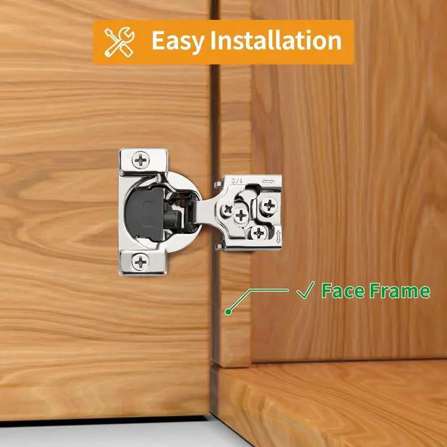 Alt view image 2 of 7 - 50 Pack 1/2" Overlay 3D Soft Close Concealed Hinge for Face Frame Door, Smooth Slow Self Closing Hinges, Satin Nickel, Hidden 105° Open Angle Stainless Steel Hinge for Kitchen Cabinet Door