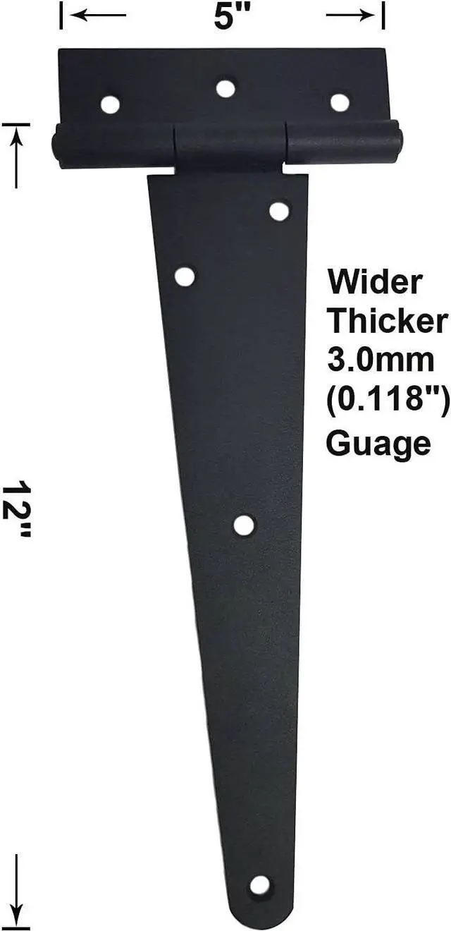 Alt view image 2 of 4 - Extra Heavy Duty Tee Hinge, 12x5x3.0mm, Steel, Elegant 2-Layered Frosted Matte Black, Powder Coated, 4 Pack