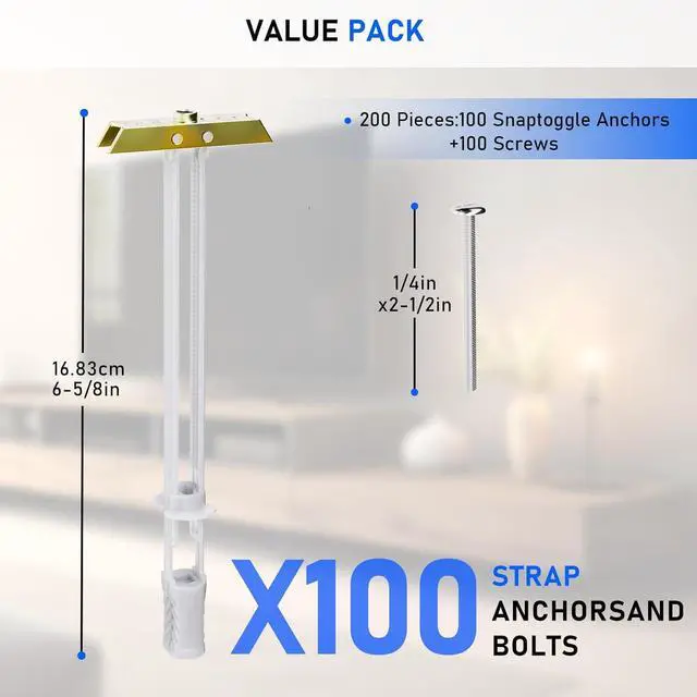 Alt view image 2 of 7 - Drywall Anchor with Included Bolts for 1/4-20, Heavy Duty Hollow Wall Anchors for TV Mounting Kit, Stainless Steel Hollow Wall Anchors Holds up to 270lbs Each in 1/2 Drywall (Pack of 99)