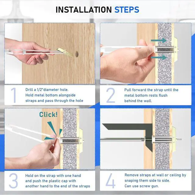 Alt view image 6 of 7 - Drywall Anchor with Included Bolts for 1/4-20, Heavy Duty Hollow Wall Anchors for TV Mounting Kit, Stainless Steel Hollow Wall Anchors Holds up to 270lbs Each in 1/2 Drywall (Pack of 99)