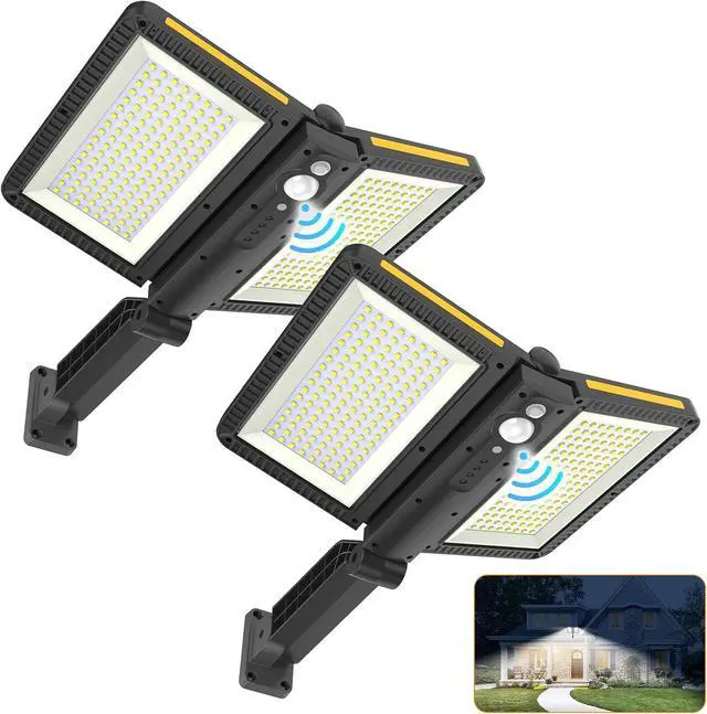 Main image of Solar Outdoor Lights, 6000LM Motion Sensor Outdoor Light Double Big Solar Panels, IP65 Waterproof and 5 Modes, 218LEDs High Brightness Wider Illuminated Area Flood Lights for Garden Street
