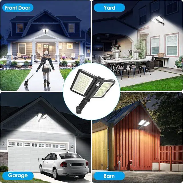 Alt view image 6 of 7 - Solar Outdoor Lights, 6000LM Motion Sensor Outdoor Light Double Big Solar Panels, IP65 Waterproof and 5 Modes, 218LEDs High Brightness Wider Illuminated Area Flood Lights for Garden Street