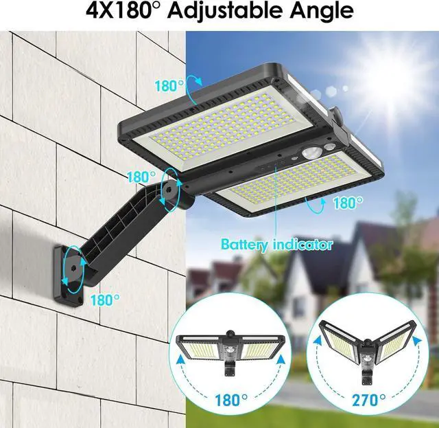 Alt view image 7 of 7 - Solar Outdoor Lights, 6000LM Motion Sensor Outdoor Light Double Big Solar Panels, IP65 Waterproof and 5 Modes, 218LEDs High Brightness Wider Illuminated Area Flood Lights for Garden Street