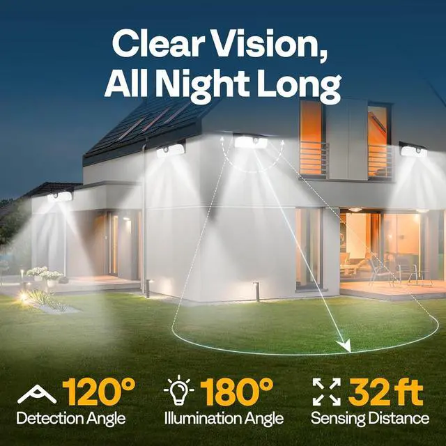 Alt view image 4 of 7 - Linkable Solar Lights Outdoor, 2500LM Motion Sensor Wall Lights with Diffuser for Extra Wide Lighting, IP65 Waterproof, Solar Powered for Fence Garden, Patio, Porch, Yard, 6 Pack