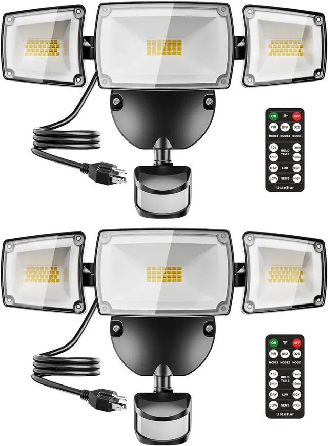 Main image of 55W Plug in Motion Sensor Lights Outdoor, Flood Lights Motion Sensor with Remote Control, Dusk to Dawn Security Light for Outside, 5000k, 5500lm, IP65 Waterproof for Porch, Yard-2 Pack