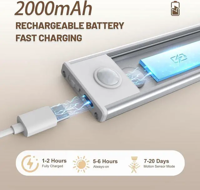 Alt view image 3 of 7 - 6 Pack Under Cabinet Lights Wireless, 40 LED Motion Sensor Light Indoor Rechargeable Magnetic Closet Lights Battery Operated, Under Counter Lights for Kitchen, Wardrobe, Stairs, Warm Light