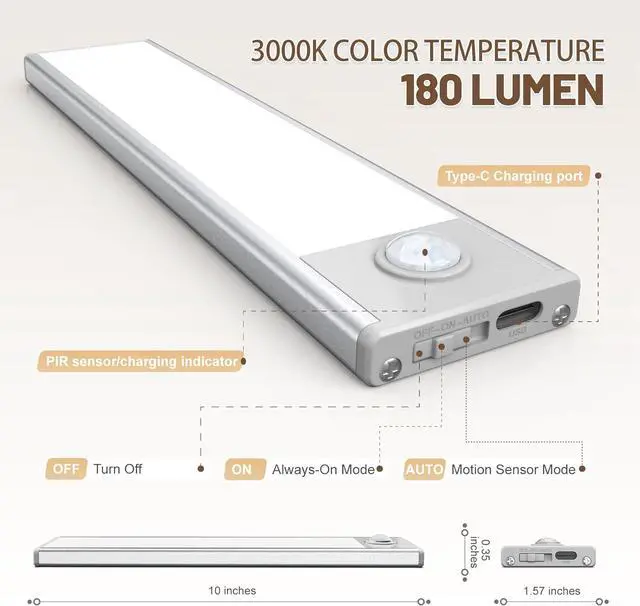 Alt view image 4 of 7 - 6 Pack Under Cabinet Lights Wireless, 40 LED Motion Sensor Light Indoor Rechargeable Magnetic Closet Lights Battery Operated, Under Counter Lights for Kitchen, Wardrobe, Stairs, Warm Light