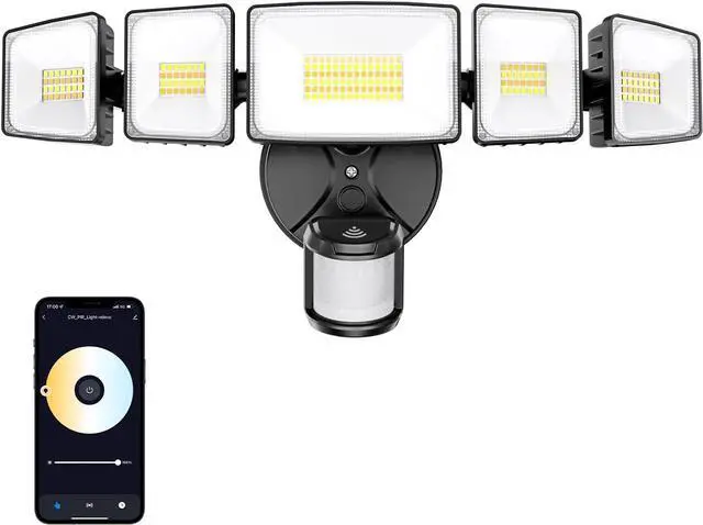 Main image of 5 Heads 120W Smart LED Security Lights Motion Sensor Outdoor, 340° Illumination WiFi Alexa Flood Light 12000LM APP Control, 2700K-6500K Exterior Motion Detector, IP65 Wall Light for Yard, Balck