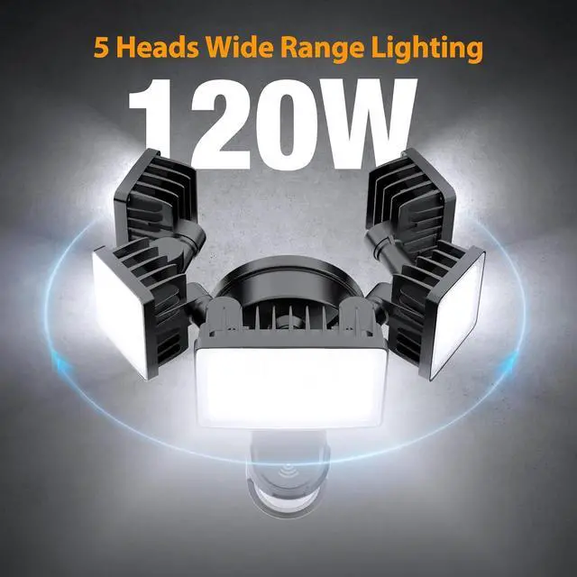Alt view image 2 of 7 - 5 Heads 120W Smart LED Security Lights Motion Sensor Outdoor, 340° Illumination WiFi Alexa Flood Light 12000LM APP Control, 2700K-6500K Exterior Motion Detector, IP65 Wall Light for Yard, Balck