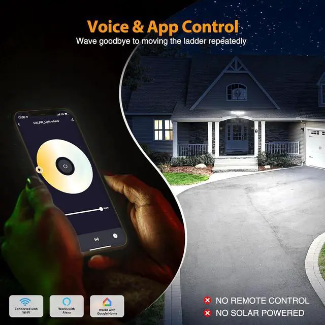 Alt view image 3 of 7 - 5 Heads 120W Smart LED Security Lights Motion Sensor Outdoor, 340° Illumination WiFi Alexa Flood Light 12000LM APP Control, 2700K-6500K Exterior Motion Detector, IP65 Wall Light for Yard, Balck
