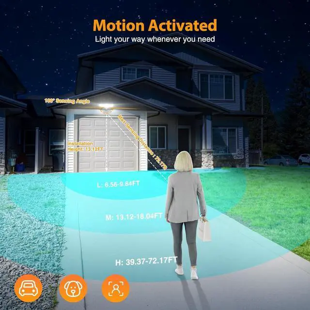 Alt view image 4 of 7 - 5 Heads 120W Smart LED Security Lights Motion Sensor Outdoor, 340° Illumination WiFi Alexa Flood Light 12000LM APP Control, 2700K-6500K Exterior Motion Detector, IP65 Wall Light for Yard, Balck