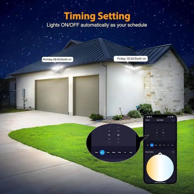 Alt view image 6 of 7 - 5 Heads 120W Smart LED Security Lights Motion Sensor Outdoor, 340° Illumination WiFi Alexa Flood Light 12000LM APP Control, 2700K-6500K Exterior Motion Detector, IP65 Wall Light for Yard, Balck