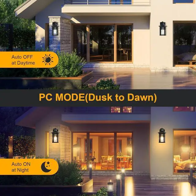 Alt view image 3 of 7 - 2 Pack Motion Sensor Outdoor Lights, 3 Adjustable Lighting Modes Porch Lights, Dusk to Dawn Exterior Lighting Fixture, Waterproof Outside Wall Lantern Sconce for House, Garage, Front Porch, ETL Listed