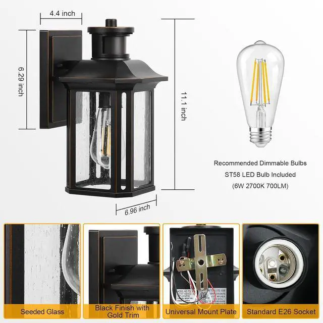 Alt view image 7 of 7 - 2 Pack Motion Sensor Outdoor Lights, 3 Adjustable Lighting Modes Porch Lights, Dusk to Dawn Exterior Lighting Fixture, Waterproof Outside Wall Lantern Sconce for House, Garage, Front Porch, ETL Listed