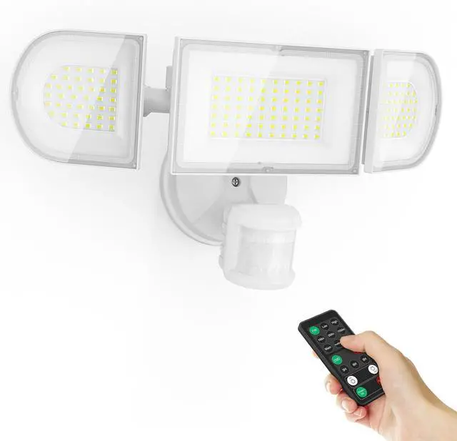 Main image of 150W Motion Sensor Outdoor Lights, 15000LM LED Security Lights Motion Sensor Light Outdoor, 3 Adjustable Heads LED Flood Light, Group Remote Control, 3 Mode IP65 Floodlight for Yard(White)