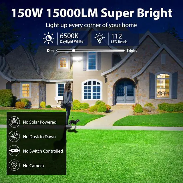 Alt view image 2 of 7 - 150W Motion Sensor Outdoor Lights, 15000LM LED Security Lights Motion Sensor Light Outdoor, 3 Adjustable Heads LED Flood Light, Group Remote Control, 3 Mode IP65 Floodlight for Yard(White)