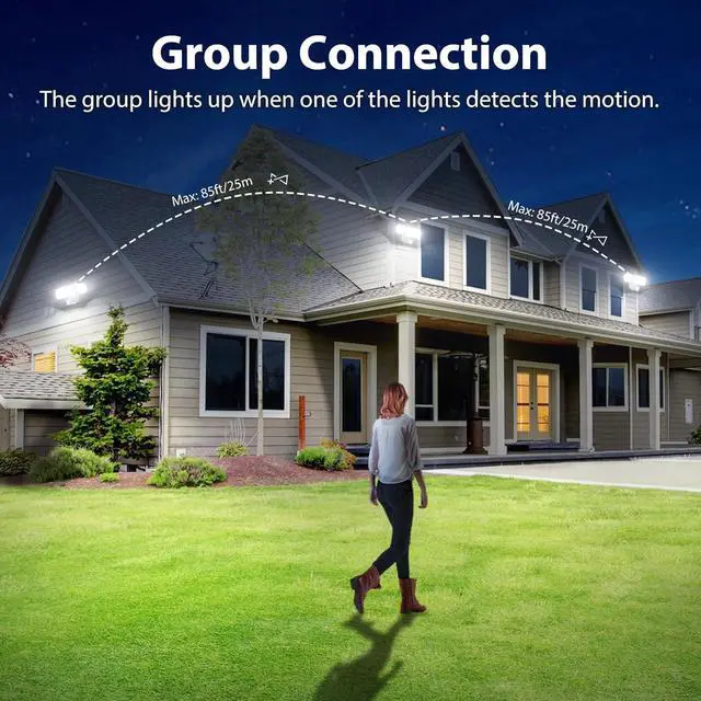 Alt view image 5 of 7 - 150W Motion Sensor Outdoor Lights, 15000LM LED Security Lights Motion Sensor Light Outdoor, 3 Adjustable Heads LED Flood Light, Group Remote Control, 3 Mode IP65 Floodlight for Yard(White)
