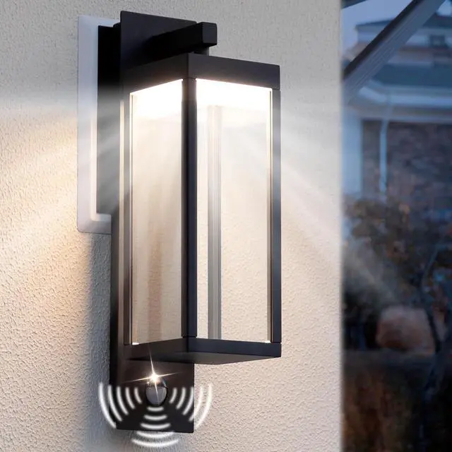 Main image of Motion Sensor Outdoor Wall Light LED Wall Sconce Black Mount Waterproof Exterior Light Fixture Aluminum Porch Lamps for Patio Entryway Doorway Fence Garage, 750LM 3000K