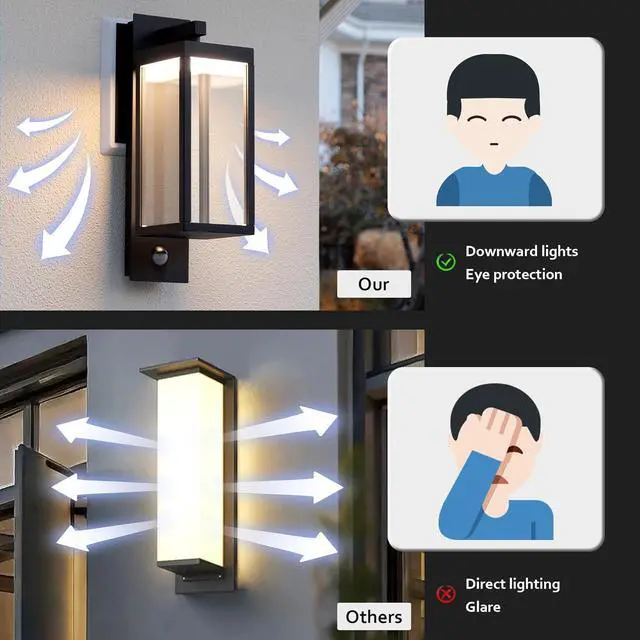 Alt view image 2 of 7 - Motion Sensor Outdoor Wall Light LED Wall Sconce Black Mount Waterproof Exterior Light Fixture Aluminum Porch Lamps for Patio Entryway Doorway Fence Garage, 750LM 3000K