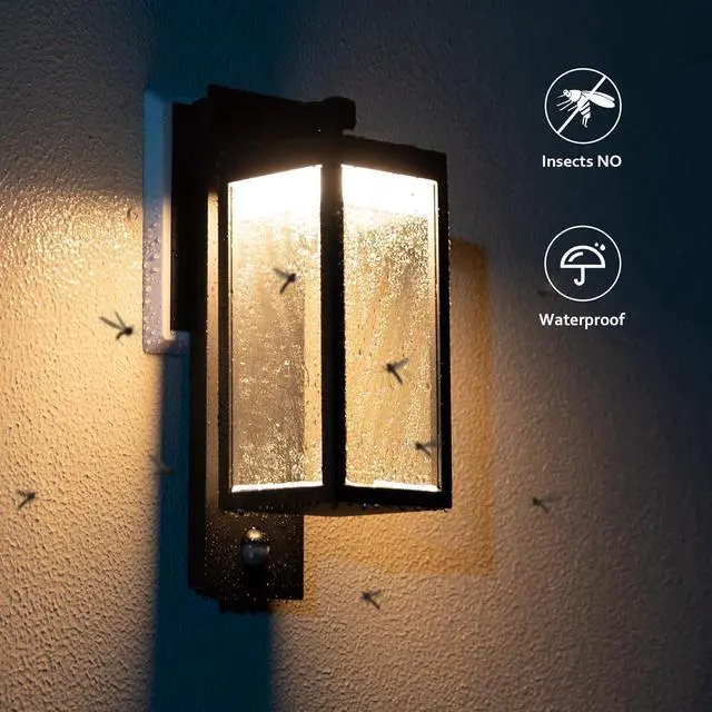 Alt view image 6 of 7 - Motion Sensor Outdoor Wall Light LED Wall Sconce Black Mount Waterproof Exterior Light Fixture Aluminum Porch Lamps for Patio Entryway Doorway Fence Garage, 750LM 3000K