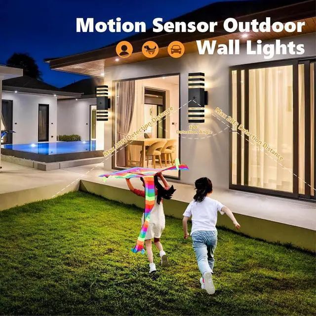 Alt view image 2 of 6 - Motion Sensor Outdoor Wall Lights 2 Pack, Dusk to Dawn Outdoor Lighting 3-Layer Exterior Porch Light Fixtures, Up and Down Outside Lights for House Garage