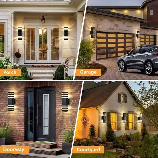 Alt view image 6 of 6 - Motion Sensor Outdoor Wall Lights 2 Pack, Dusk to Dawn Outdoor Lighting 3-Layer Exterior Porch Light Fixtures, Up and Down Outside Lights for House Garage