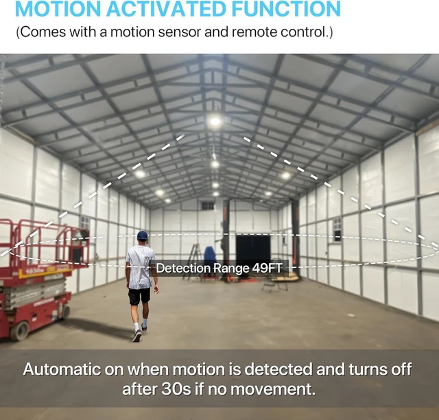 Alt view image 2 of 7 - HYPERLITE UFO LED High Bay Light with Motion Sensor 21000LM, 150W Smart High Bay LED Lights with Remote Control, 120-277V IP65 Waterproof High Bay Shop Light for Shop Barn Warehouse