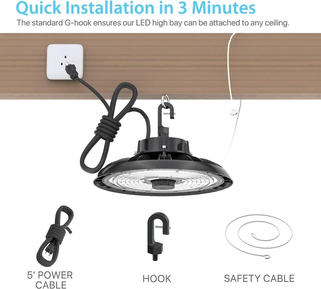 Alt view image 6 of 7 - HYPERLITE UFO LED High Bay Light with Motion Sensor 21000LM, 150W Smart High Bay LED Lights with Remote Control, 120-277V IP65 Waterproof High Bay Shop Light for Shop Barn Warehouse