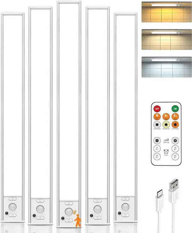 Main image of 16in Under Cabinet Lighting with Remote Control,160 LED Motion Sensor Light Indoor,4000mAh USB Rechargeable Closet Lights,3 Color Temps Wireless Under Counter Lights for Kitchen,Pantry, Stair, 5 Pack