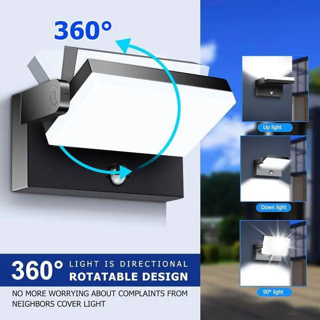 Alt view image 3 of 7 - 40W LED Wall Pack Lights Outdoor Motion Sensor,360 °Rotation 5000K 6000K 4000K Selectable Exterior Flood Lighting Fixture Sconce for Porch Garage Patio