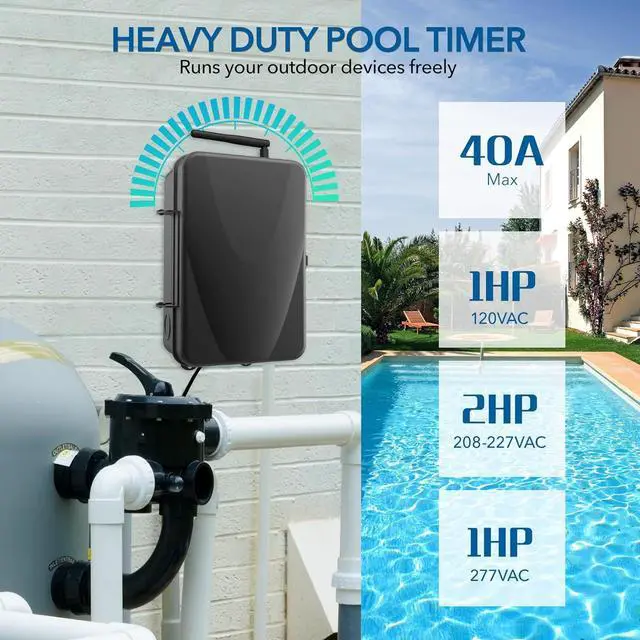 Alt view image 2 of 7 - Pool Timer, Outdoor WiFi Timer Switch for Water Heater, Pool Pump, Metal Casing, Heavy Duty 40A 120-277 VAC 2HP