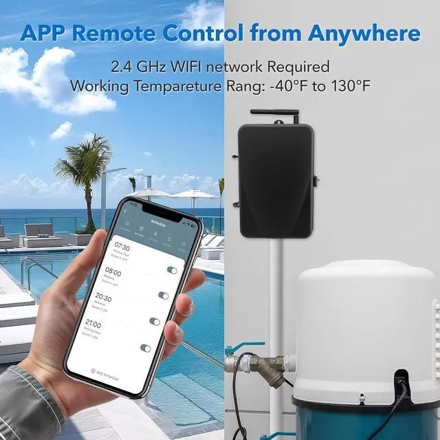 Alt view image 4 of 7 - Pool Timer, Outdoor WiFi Timer Switch for Water Heater, Pool Pump, Metal Casing, Heavy Duty 40A 120-277 VAC 2HP