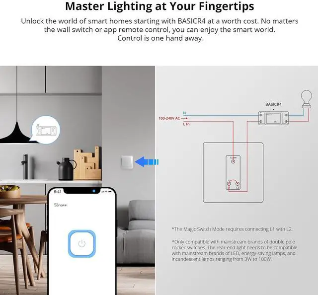 Alt view image 3 of 7 - BASICR4 Wi-Fi Smart Switch,DIY Module for Smart Home Automation Solution,Compatible with Alexa & Google Home Assistant,4 Pack