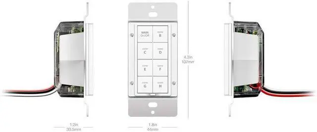 Alt view image 3 of 7 - Smart 8-Button Dimmer Keypad, 600W, 2334-222 (White) - Control 8 Different Devices or Sets of Devices - Requires  Hub for Voice Control with  Alexa and Google Assistant