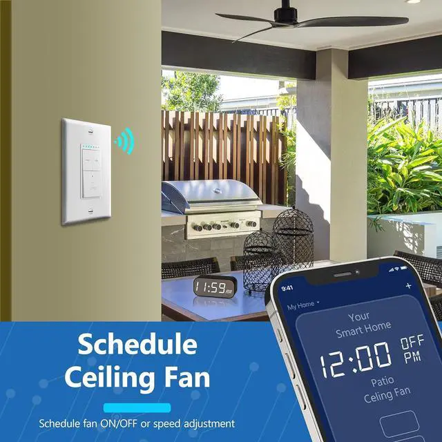 Alt view image 3 of 7 - Smart Fan Switch, Wi-Fi 4-Speed Fan Control Switch, Single Pole Only, 2.4GHz WiFi Remote Control Ceiling Fan Switch, Neutral Wire Required, 120V, 1.5A Motor, LED Indicator Speed, White