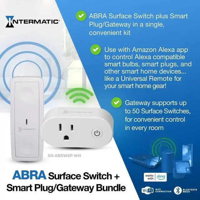 Alt view image 2 of 7 - ABRA Bluetooth® Surface Switch with Smart Plug/Gateway - Convenient All-in-One Package, Easy Wire-Free Installation & App-Free Operation, Control ABRA Smart Lighting, Requires 2.4 GHz Wi-Fi