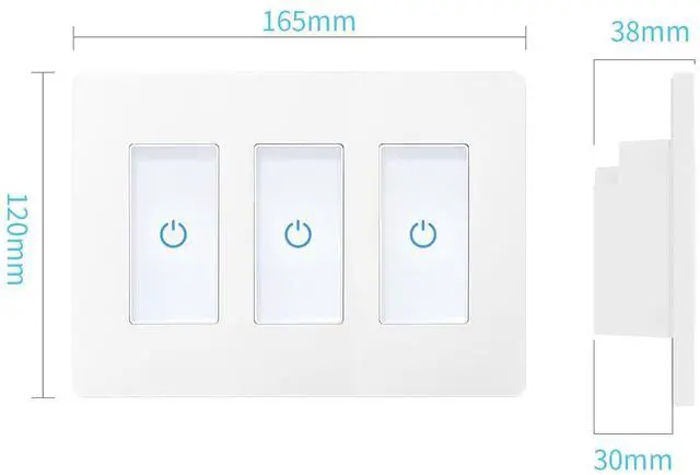 Alt view image 5 of 7 - Touch Smart Switch 3 Gang, WiFi Light Switch Compatible With Alexa and Assistant, Neutral Wire Needed, No Hub Required, White, M22-1-3-DY