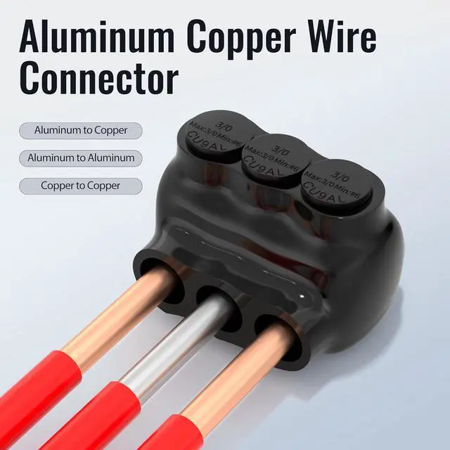 Alt view image 3 of 6 - Insulated Tap Connector 3 Port 3/0-6 AWG Electrical Power Connectors 7/32" Allen Hex Aluminum Wire Connector - 6 Pack