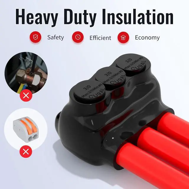 Alt view image 4 of 6 - Insulated Tap Connector 3 Port 3/0-6 AWG Electrical Power Connectors 7/32" Allen Hex Aluminum Wire Connector - 6 Pack