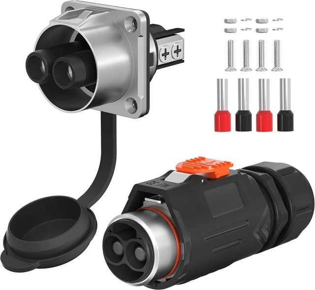 Main image of 100 Amp Trolling Motor Plug & Receptacle Set, 6-4 AWG Fast Locking 2-Pin 12V-48V Circular Connector, Waterproof for Marine Boats